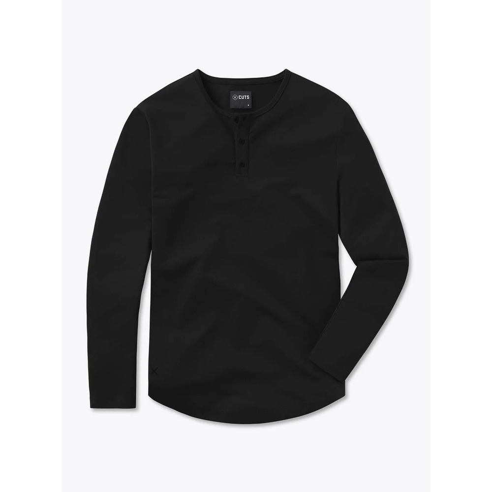 CUTS AO Long Sleeve Henley Curve-Hem Black Size XXL NEW